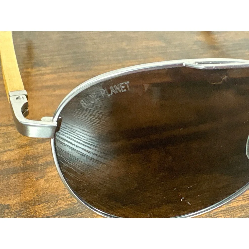 Blue Planet Amador BP 10346 Polarized Aviator Sunglasses Silver Wood Handmade